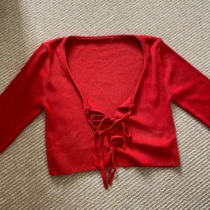 Red front-tie cropped sweater